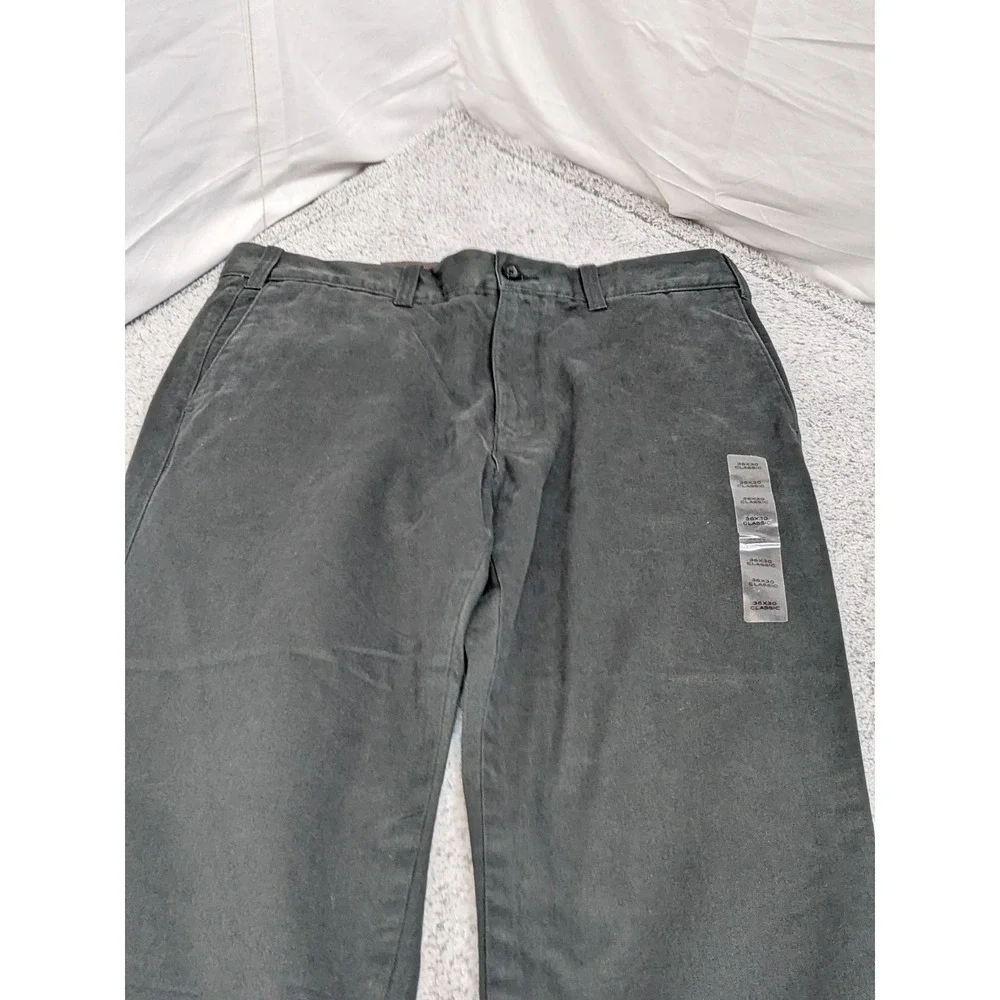Eddie Bauer Classic Fit Pants Men 36x30 Charcoal Khaki Straight Flat Front Chino